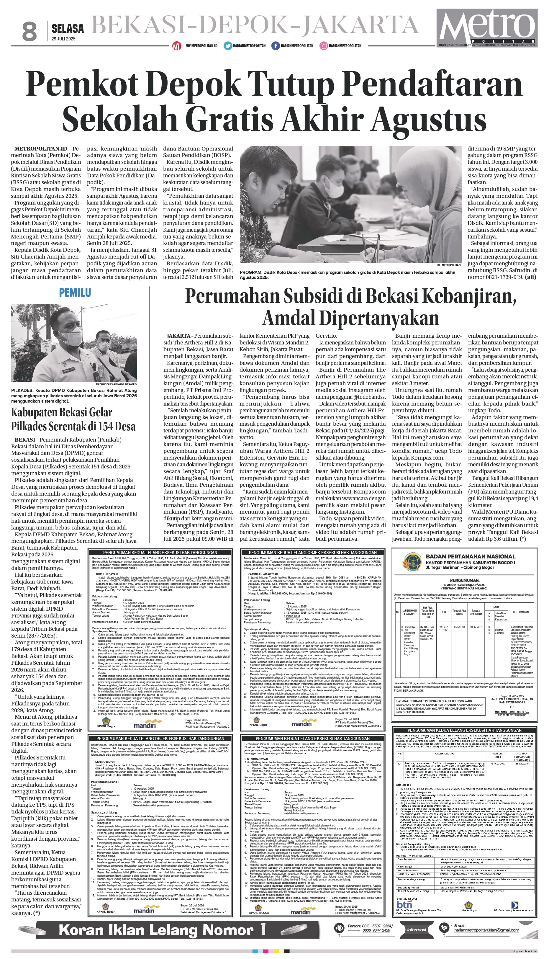 Pemkot Depok Tutup Pendaftaran Sekolah Gratis Akhir Agustus