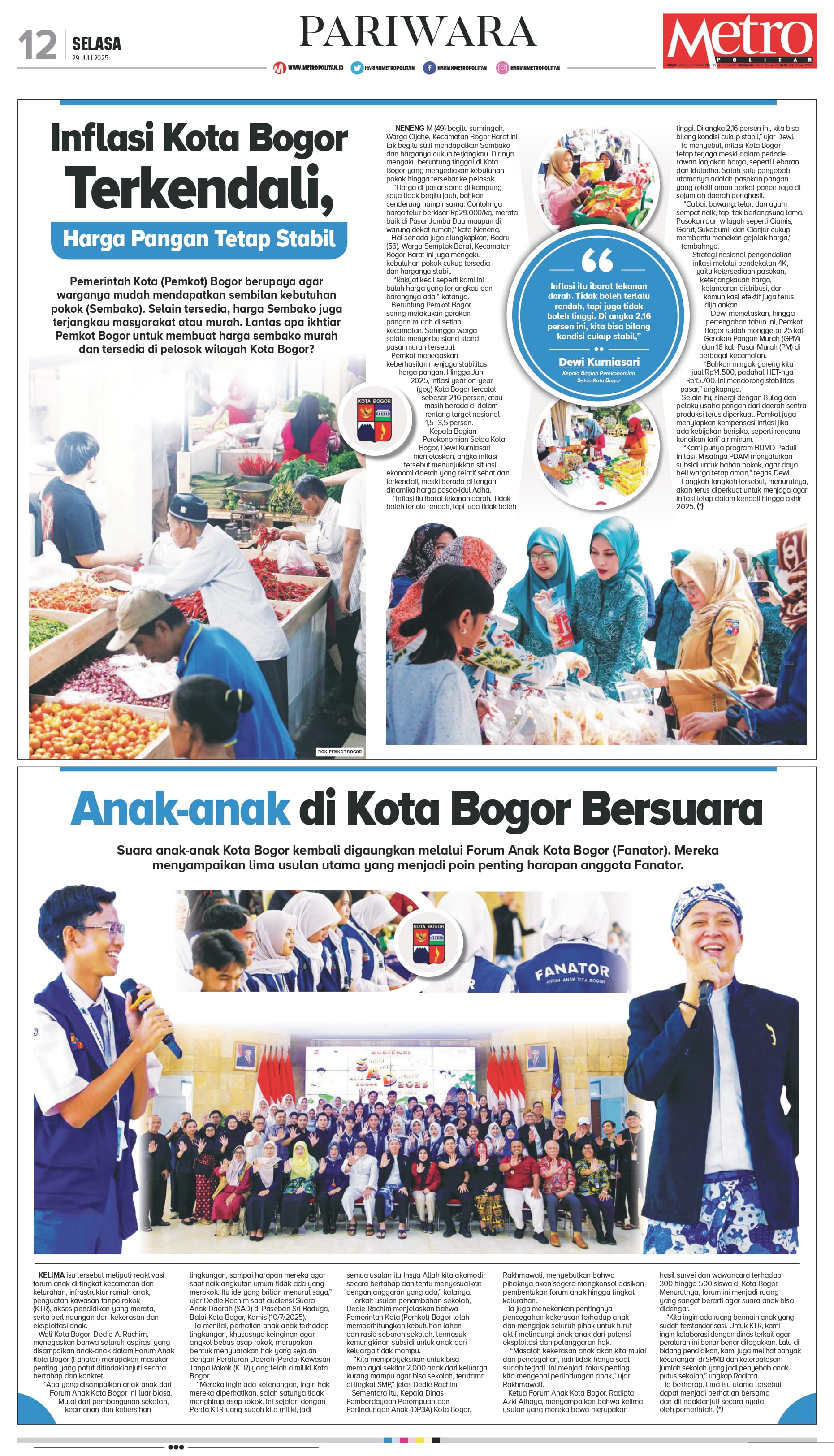 Inflasi Kota Bogor Terkendali