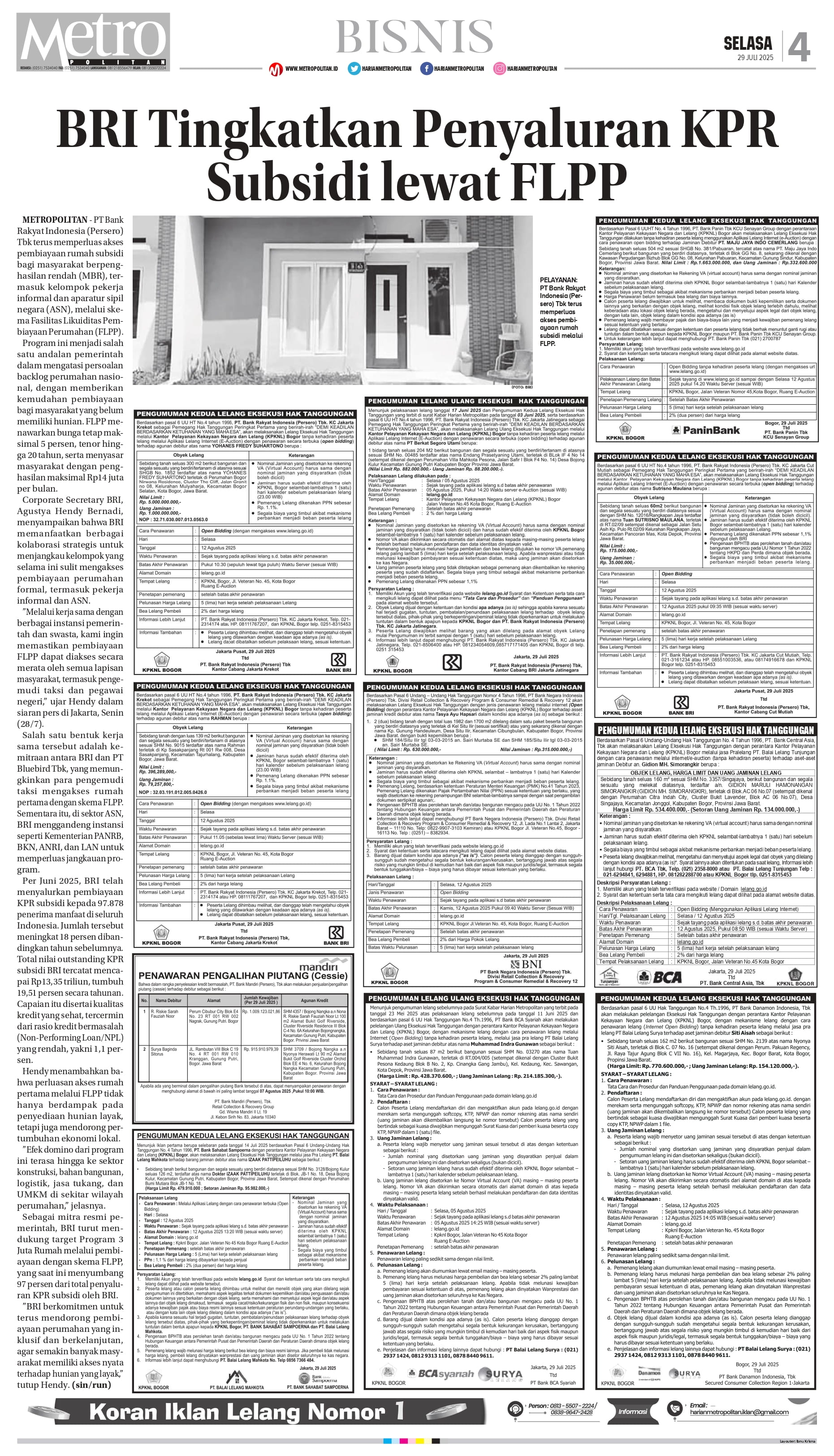 BRI Tingkatkan Penyaluran KPR Subsidi Lewat FLPP